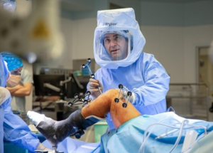 Dr. Anthony Adili performs the first robotic knee surgery in Canada on Peter Sporta, 66, of Oakville at St. Joseph's hospital in Hamilton on January 18, 2019.