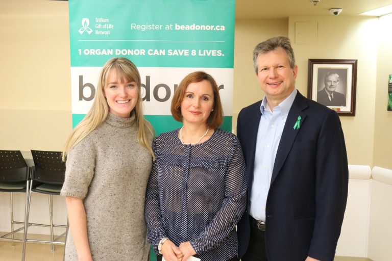 From left are Carly Blair, Corina Tiriba and Dr. Frank Reinders. Dr. Reinders and Carly co-chair the St. Mary’s Organ and Tissue Donation Committee
